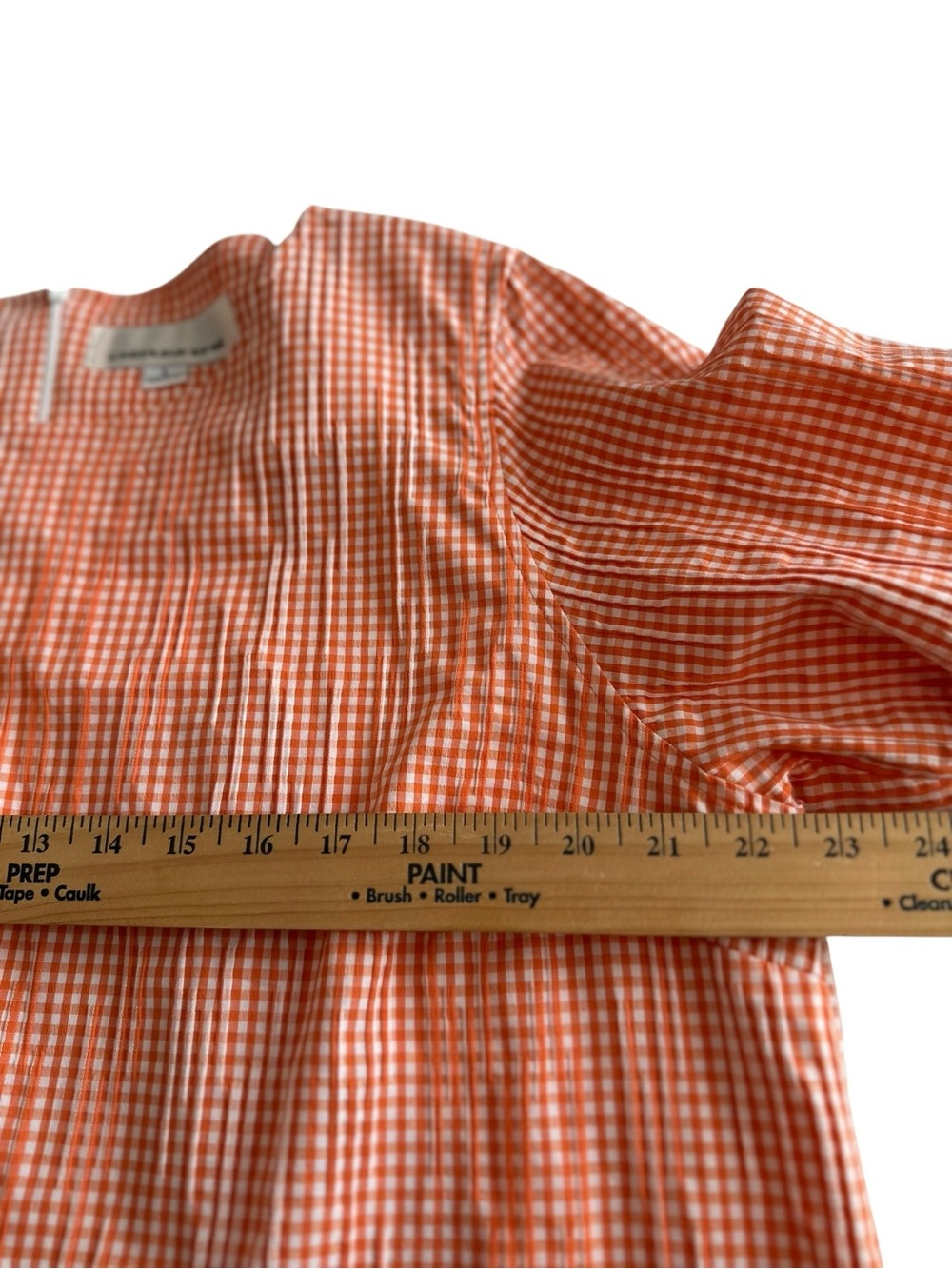 Caroline Rose Women’s Peach Orange Gingham Shift Dress with Ruffle Sleeves - Picture 7 of 12